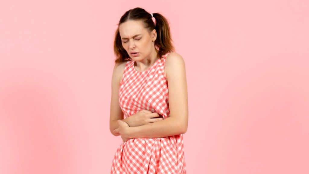 A woman having period cramps